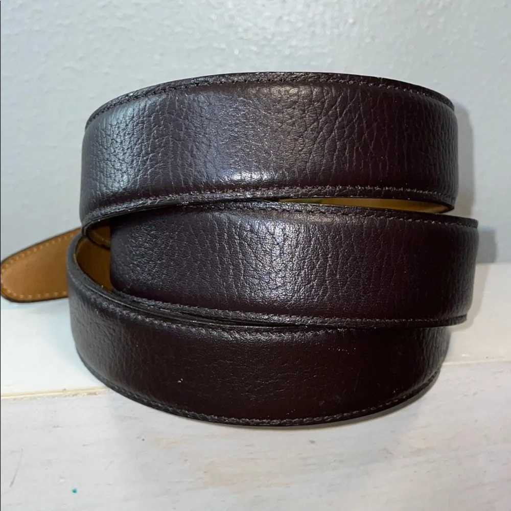 LL Bean Brown Leather Belt Size 38 Brass Buckle Made USA Genuine Leather Classic
